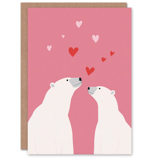Two Polar Bears Animals in Love Modern Illustration Valentine's Day Card