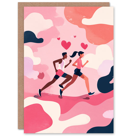 Fitness Couple Lovers Runners Modern Abstract Valentine's Day Card