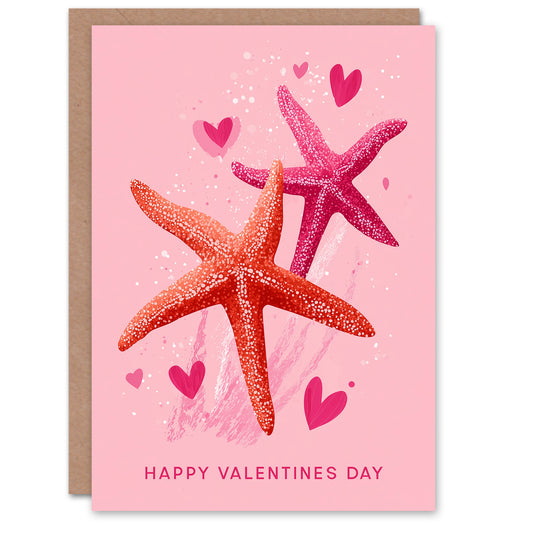 Starfish Couple Drifting Together on Pink Sand Valentine's Day Card