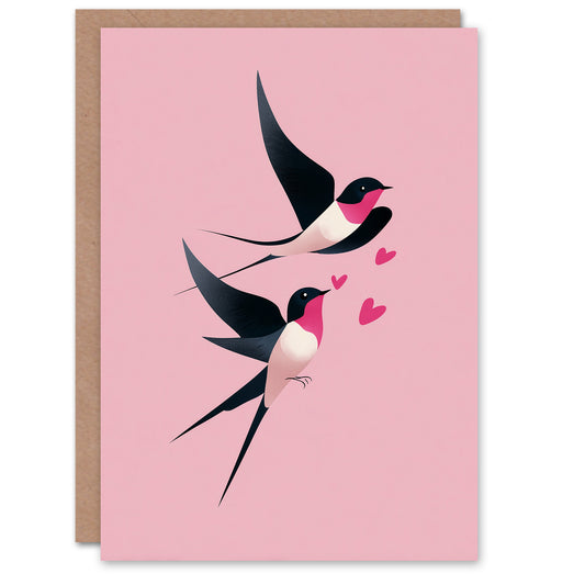 Swallow Birds Love Dance Through Pink Sky Valentine's Day Card