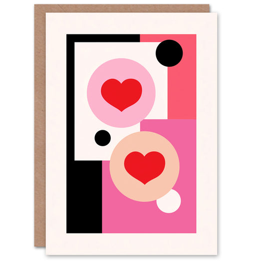 Love Hearts Circles Rectangles Modern Abstract Valentine's Day Card
