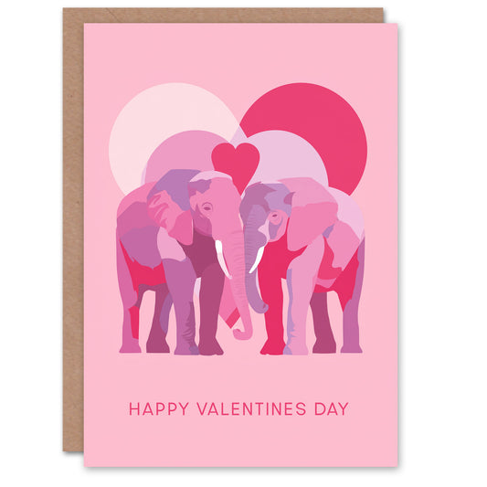 Elephants And Love Hearts Pink Modern Abstract Valentine's Day Card