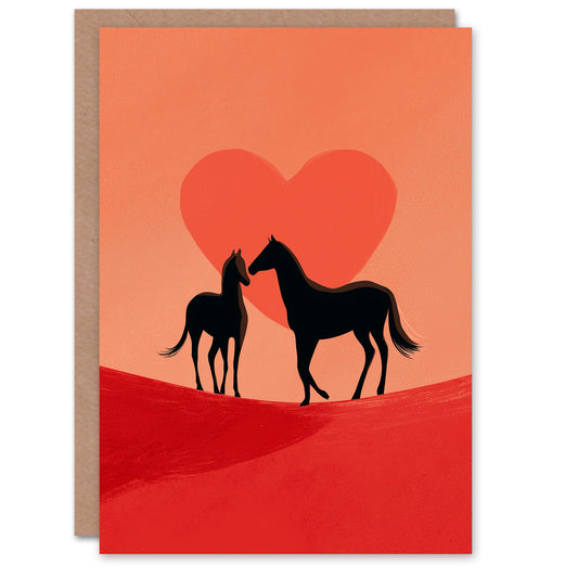 Untamed Love Wild Horses Silhouettes on Sunset Sky Valentine's Day Card