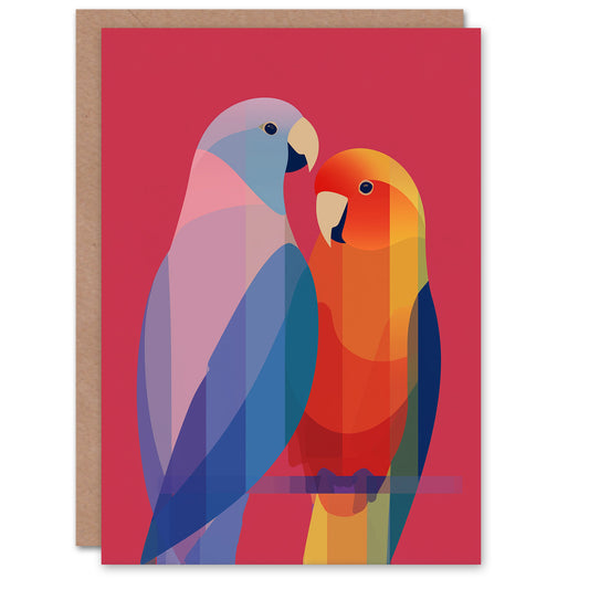 Two Lovebirds Colourful Modern Geometric Valentine's Day Card