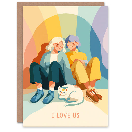Love Us Lgbtq Partners With Pet Cat Colourful Modern Valentine's Day Card