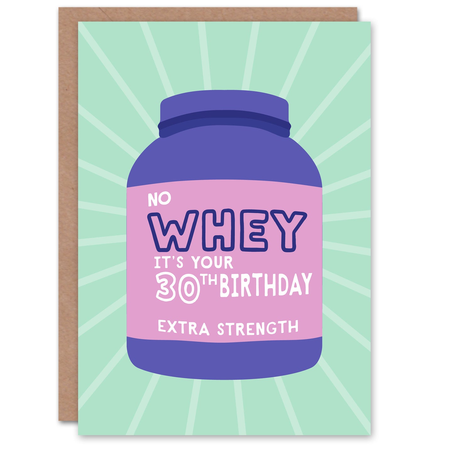 Funny 30th Birthday Card “No Whey It’s Your 30th Birthday” Gym Fitness Pun Purple