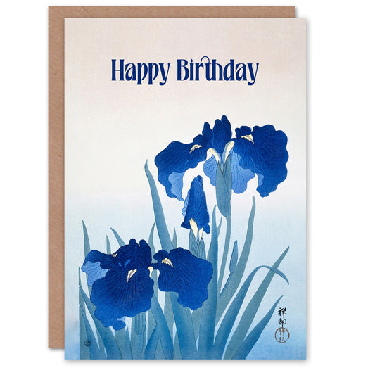 Happy Birthday Ohara Koson Iris Flowers Vintage Birthday Card