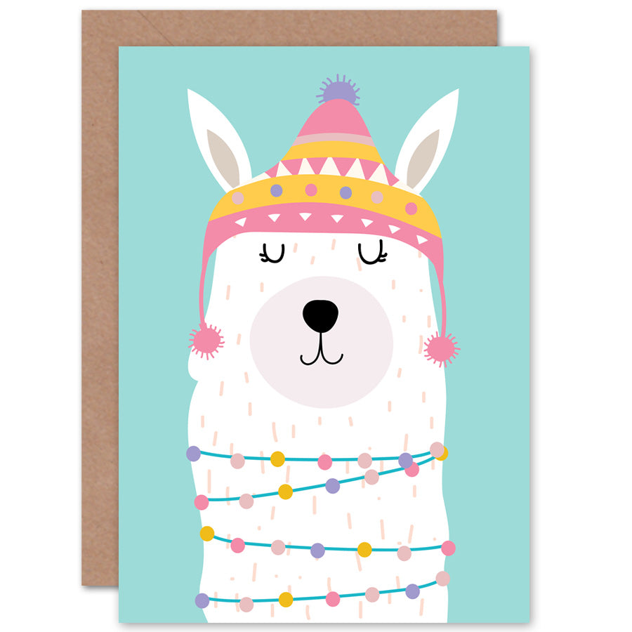 Cute Illustration Llama Christmas Card