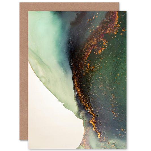 Abstract Paint Gold Green Greetings Card