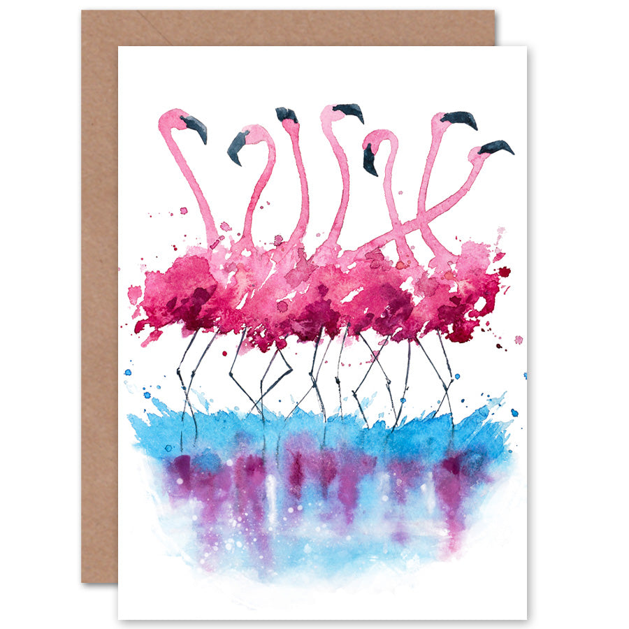 Flamingos Dancing Watercolour Greeting Card