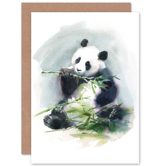 Panda Eating Watercolour Greeting Card