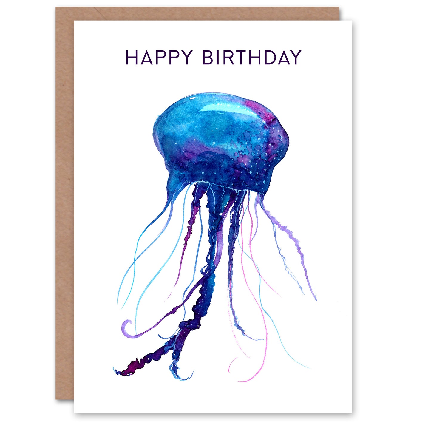 Happy Birthday Jellyfish Watercolor Painting Birthday Card
