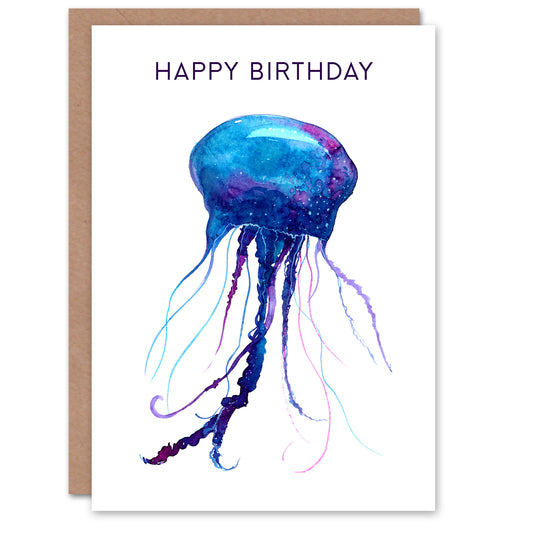Happy Birthday Jellyfish Watercolor Painting Birthday Card