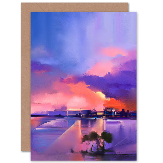 Abstract Sunset On Lake Greetings Card