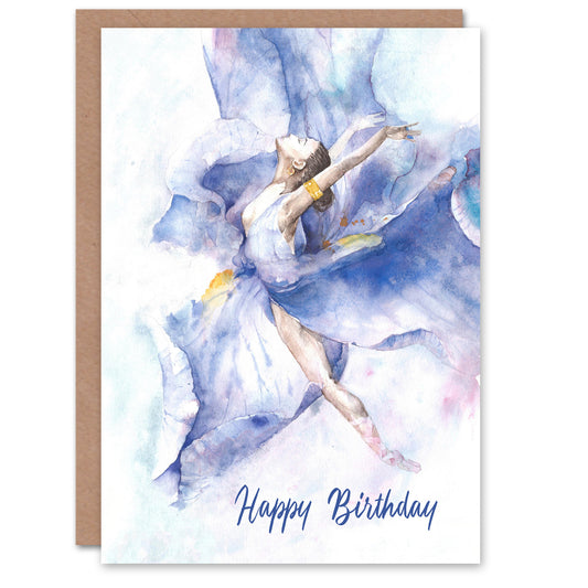 Happy Birthday Ballerina Girl Ballet Watercolor Birthday Card
