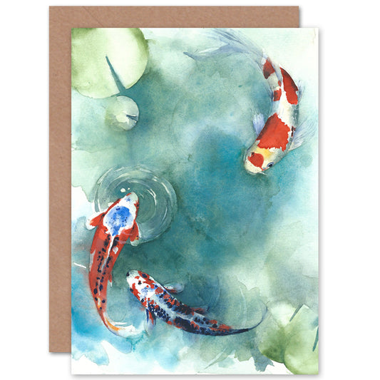 Japanese Koi Fish With Lilies Greeting Card