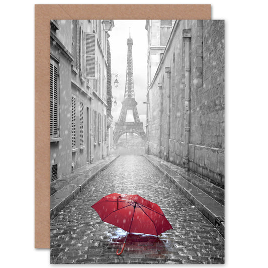 Eiffel Tower In Paris Red Umbrella Greeting Card