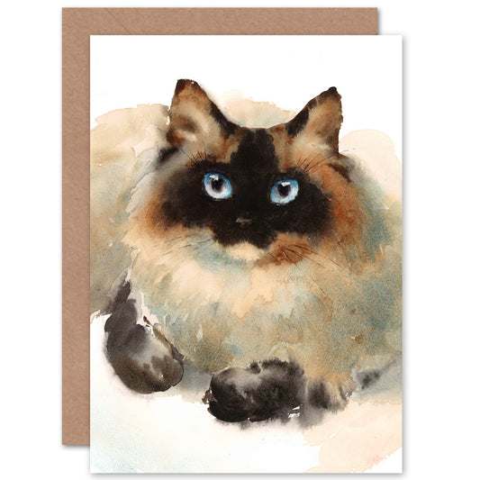 Cat Ragdoll Face Watercolour Greeting Card