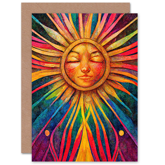 Psychedelic Sun Colourful Rainbow Rays Trippy Birthday Card