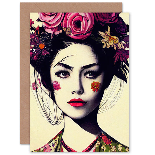 Elegant Flower Crown Feminine Floral Portrait Birthday Card