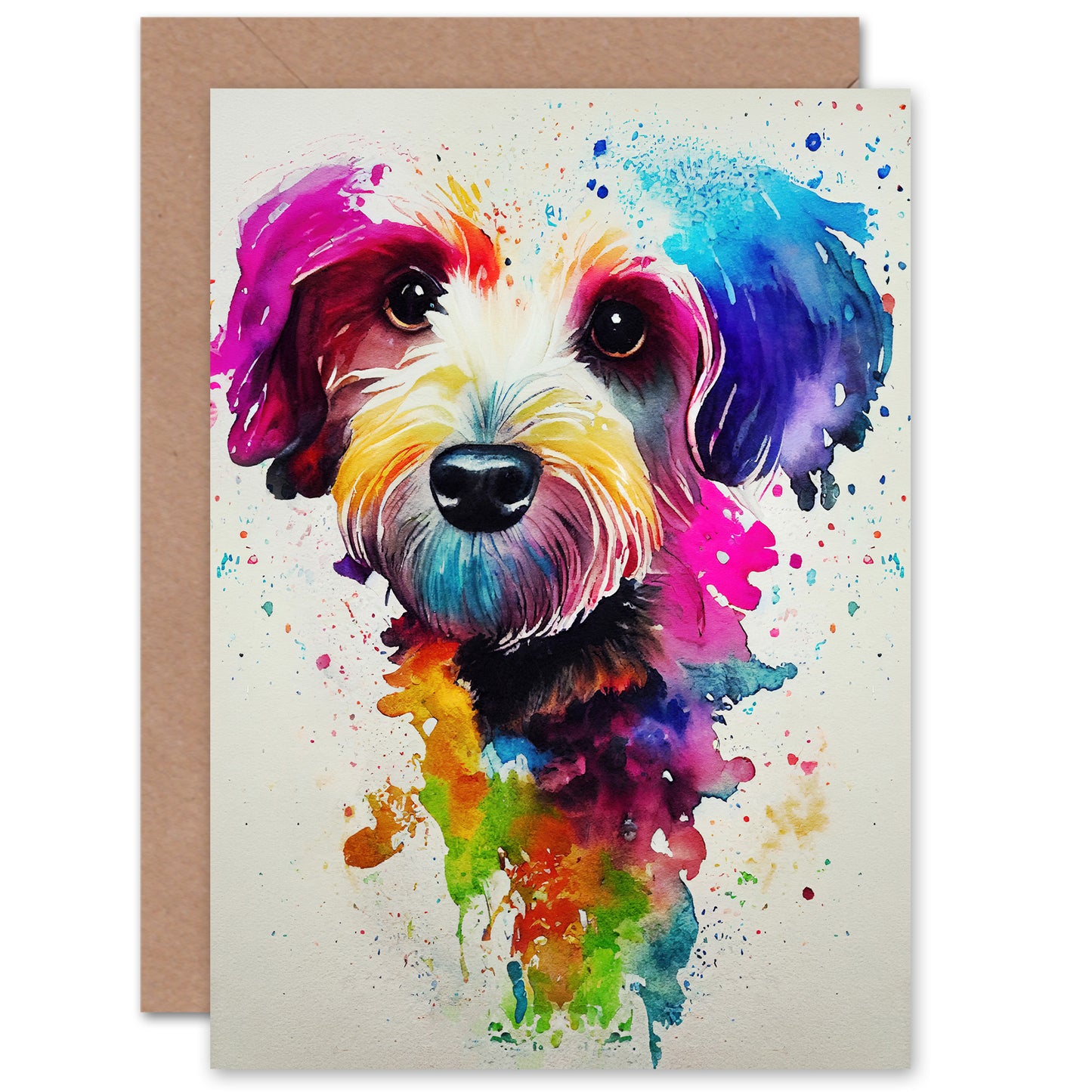 Watercolour Lover Ren Kids Dog Birthday Card