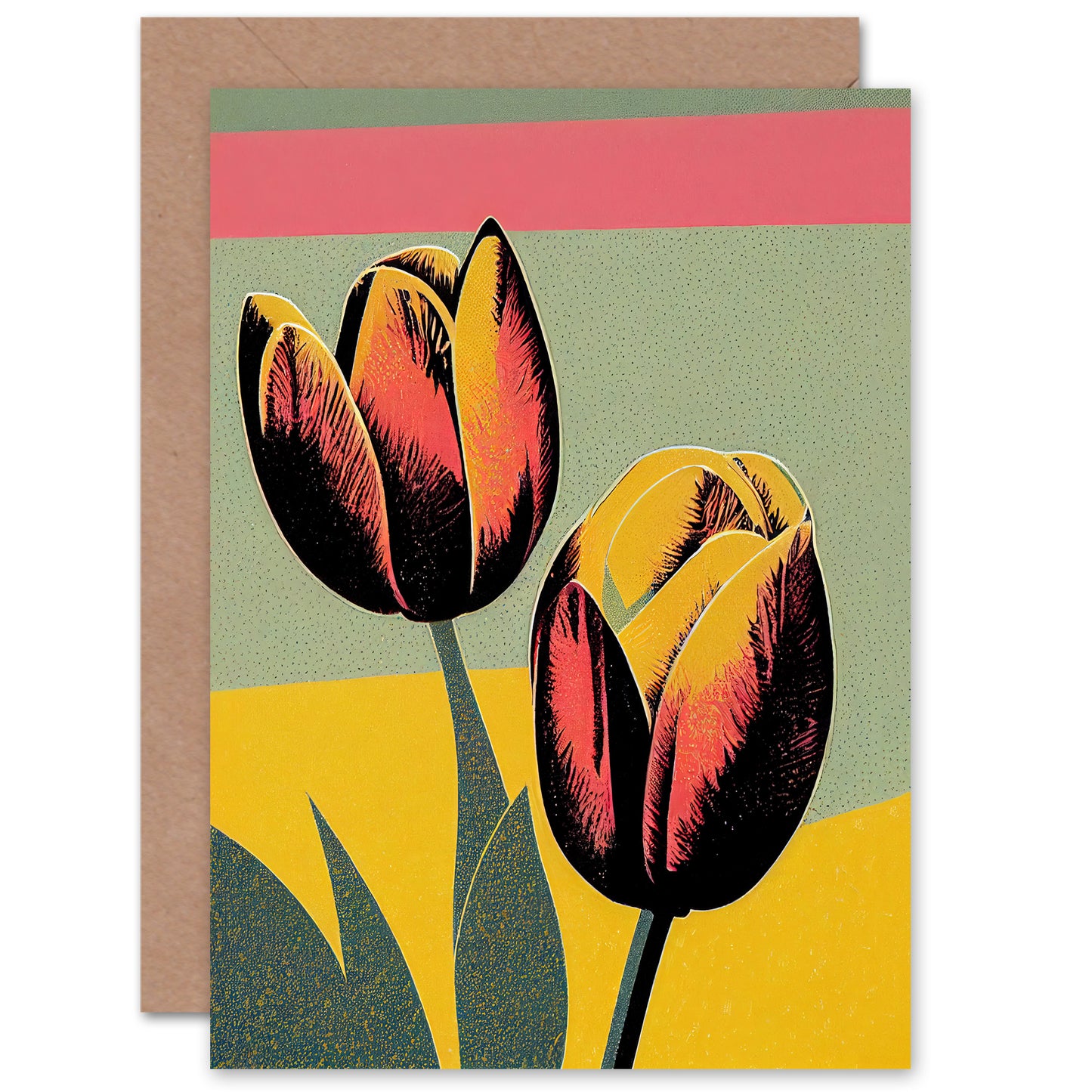Boho Lytho Style Tulips Birthday Card