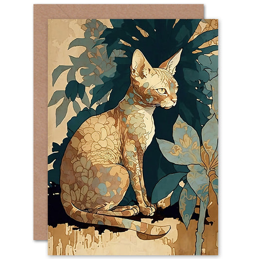 Devon Rex Flower Pattern Fur Cat Birthday Card