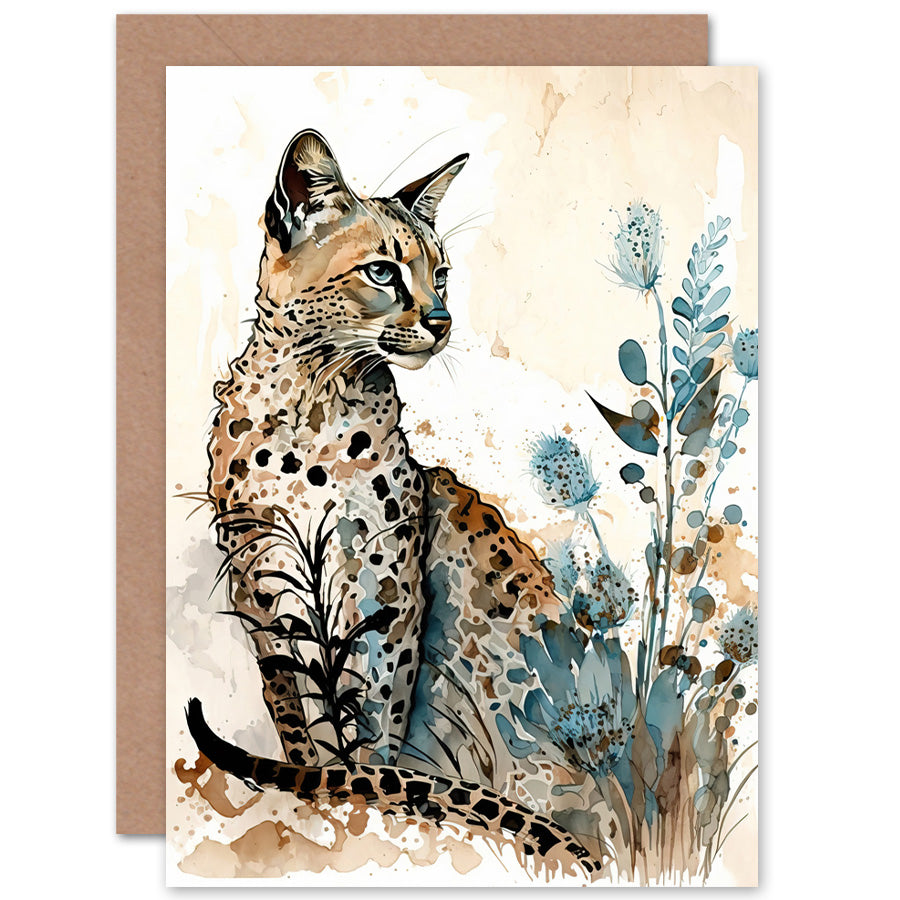 Savannah Wildflowers Watercolour Cat Birthday Card