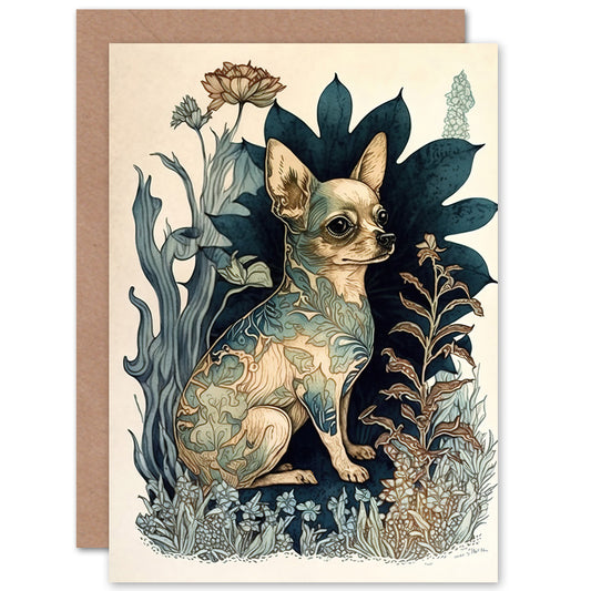 Chihuahua Dog With Floral Pattern Modern Portrait Art Greeting Card