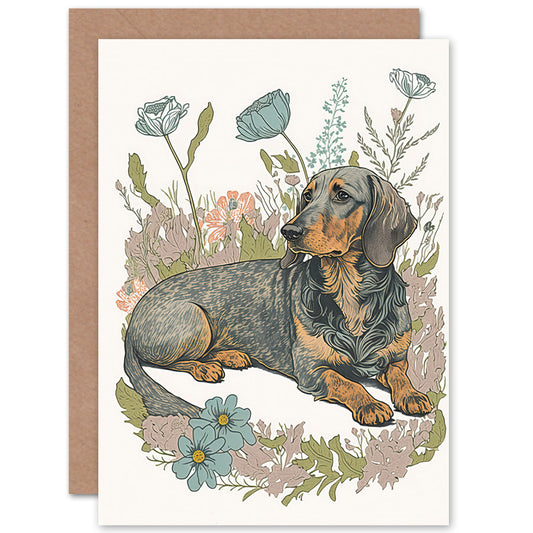 Dachshund Flower Field Watercolour Dog Greetings Card