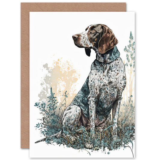 German Pointer Sitting Field Modern Dog Greetings Card