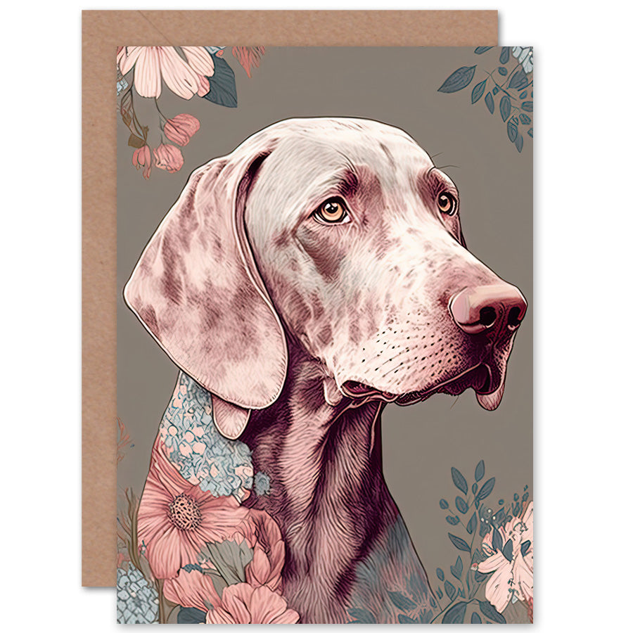 Weimaraner Portrait Flower Pattern Dog Birthday Card