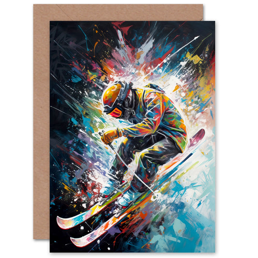 Skier Skiing Winter Sport Art Greeting Card