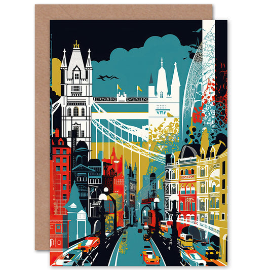 London Iconic Landmarks Modern Abstract Cityscape Travel Greeting Card