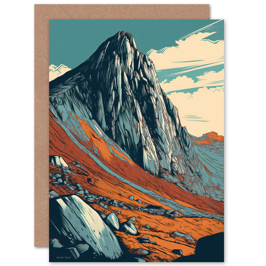 Tryfan Mountain Peak Landscape Teal Brown Travel Greeting Card