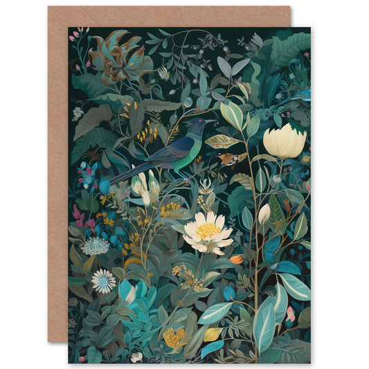 Birds In Blooming Wildflower Field Nature Greeting Card