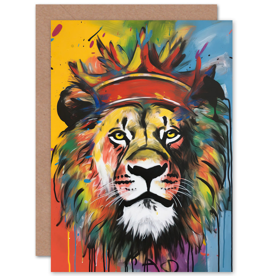 King Of The Jungle Lion Crown Graffiti Art Greeting Card