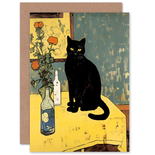 For Black Cat Lovers On Yellow Greeting Card