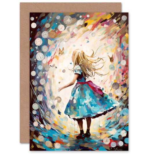 Alice In Wonderland Clocks Down The Rabbit Hole Art Greeting Card