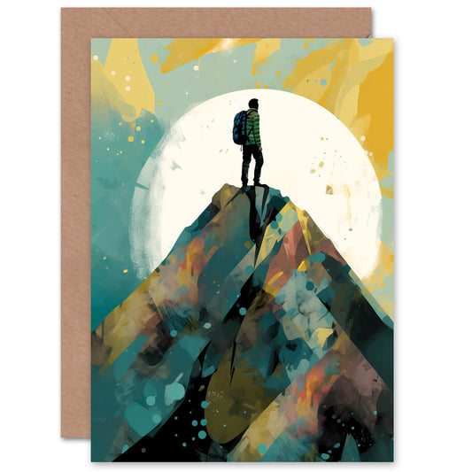 You Made It Reach The Top Hiker Mountain Peak Art Greeting Card