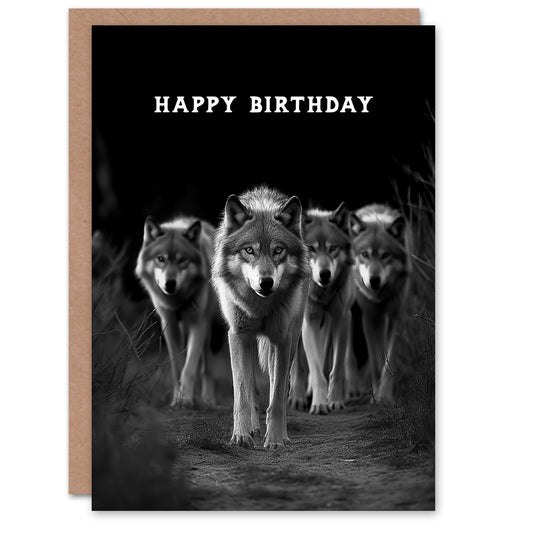 Happy Birthday Wolf Pack Animal Photograph Birthday Card
