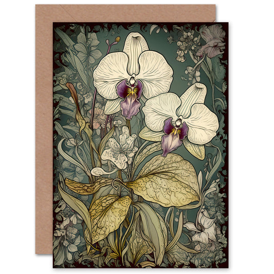 Orchid Flowers Floral Art Greeting Card