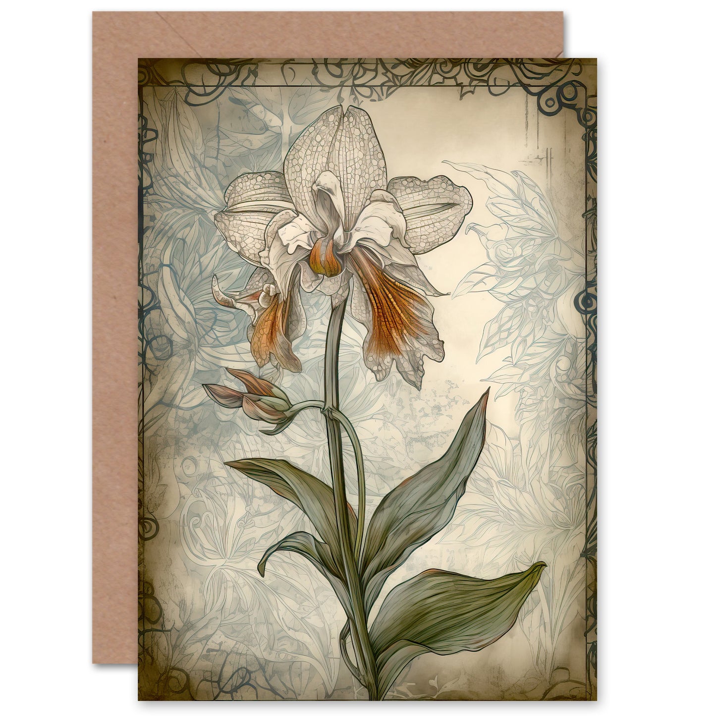 Single Orchid Nouveau Pastel Mother's day Card