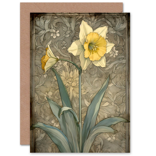 Daffodil Lover Flower Pastel Art Nouveau Art Greeting Card