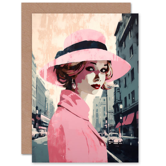 Parisian In Pink Retro Fashion Chic Art Greeting Card