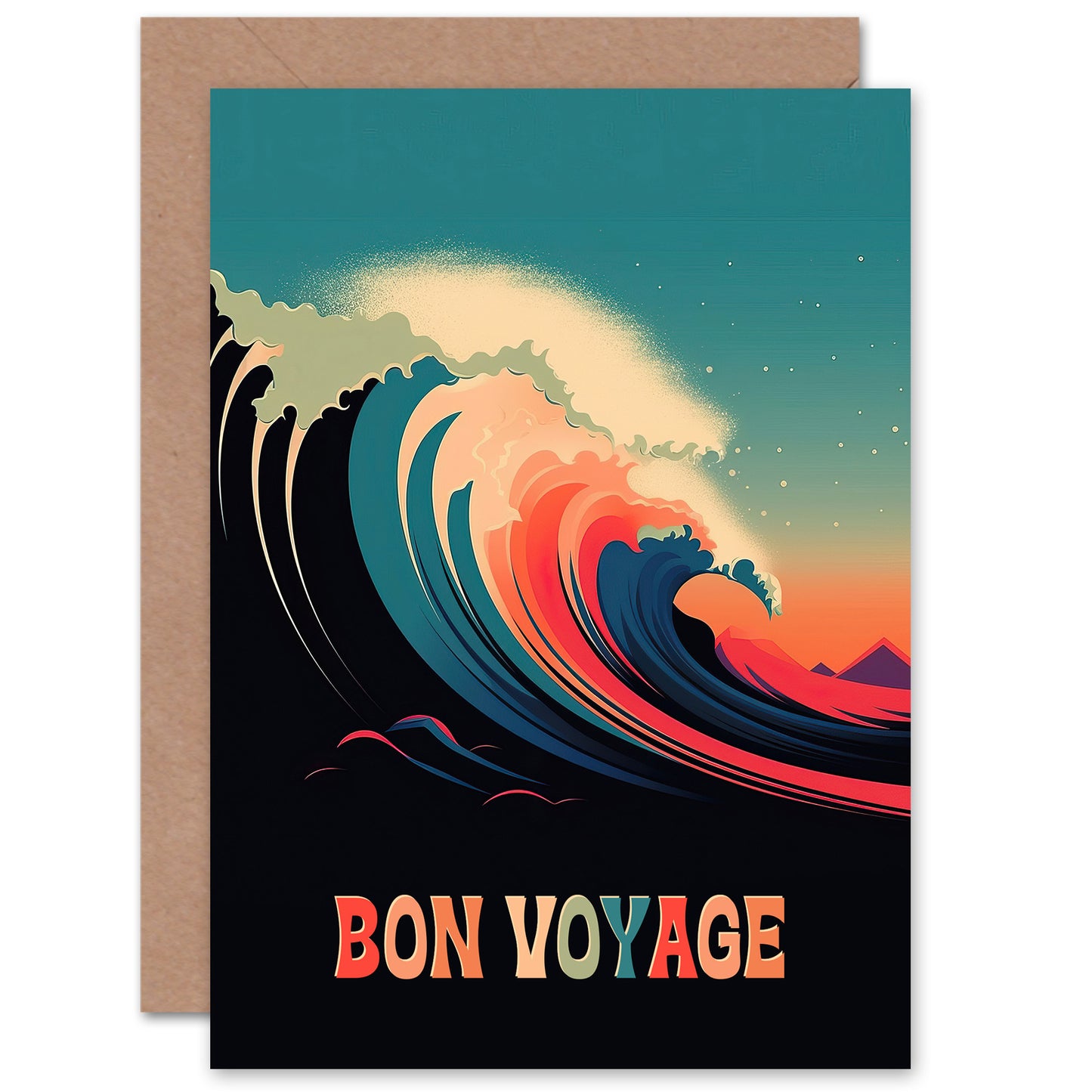 Bon Voyage Great Wave Surf Surfing Inside Goodbye Card