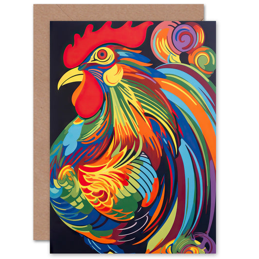 Cockerel Rooster Chicken Hen Colourful Greeting Card