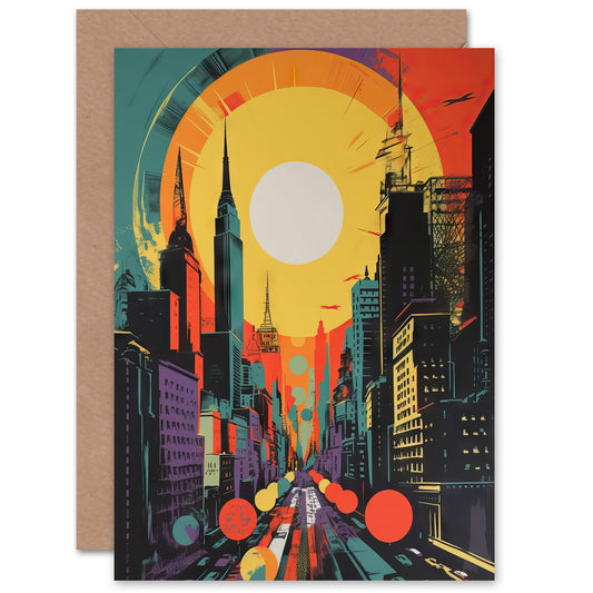 Wall Street New York City Retro Sunrise Art Greeting Card