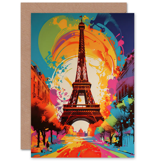 Abstract Paris Eiffel Tower Colour Explosion France Greeting Card