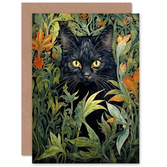 Black Cat Hiding In Flower Bed For Her Art Greeting Card